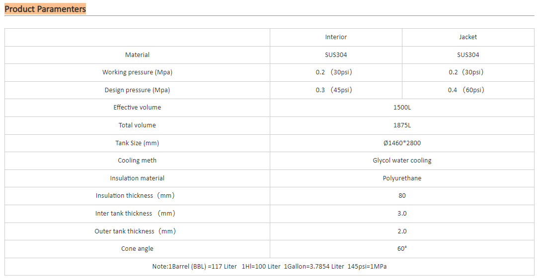 1500L Fermentation tank